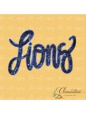 Lions Sequin Patch, Navy & SILVER Glitter Iron-on Patch